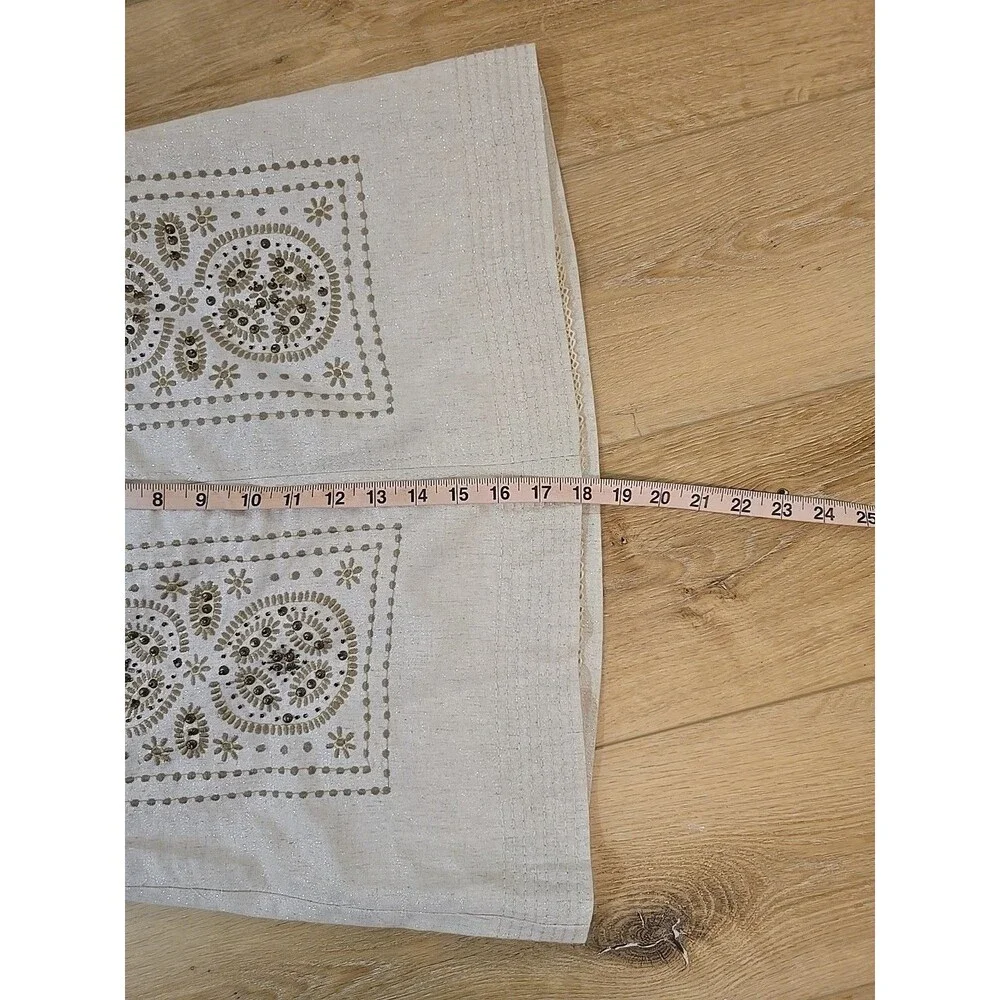 Anthropologie Floreat Linen Blend Beaded Embroidered Skirt 6 Oatmeal Hippie Boho